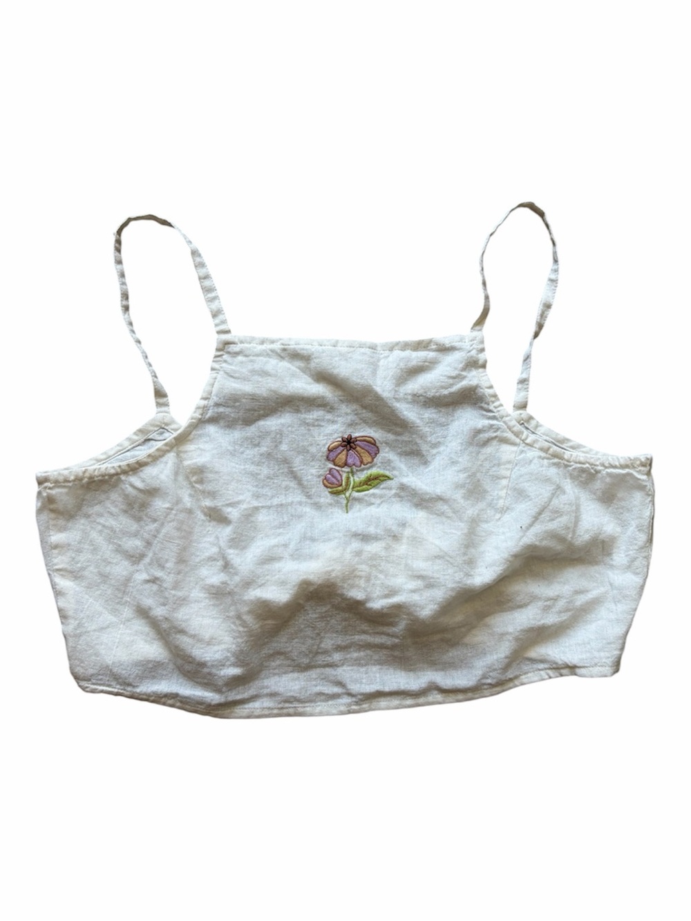 Tree of Life Embroidered Cropped Tank Top Adjustable Cotton White Pink Y2K Boho